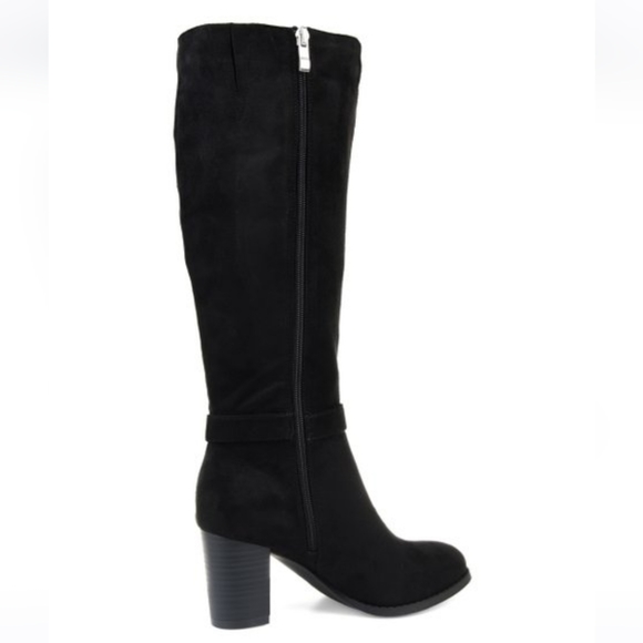 $FINAL$  JOURNEE Collection Black Microsuede Side Strap Riding Boots - Picture 3 of 8